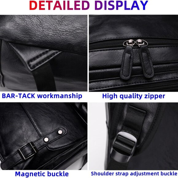 PU Casual Backpack，Men's casual Leather laptop backpack，Daily commuter leather b - Picture 7 of 9